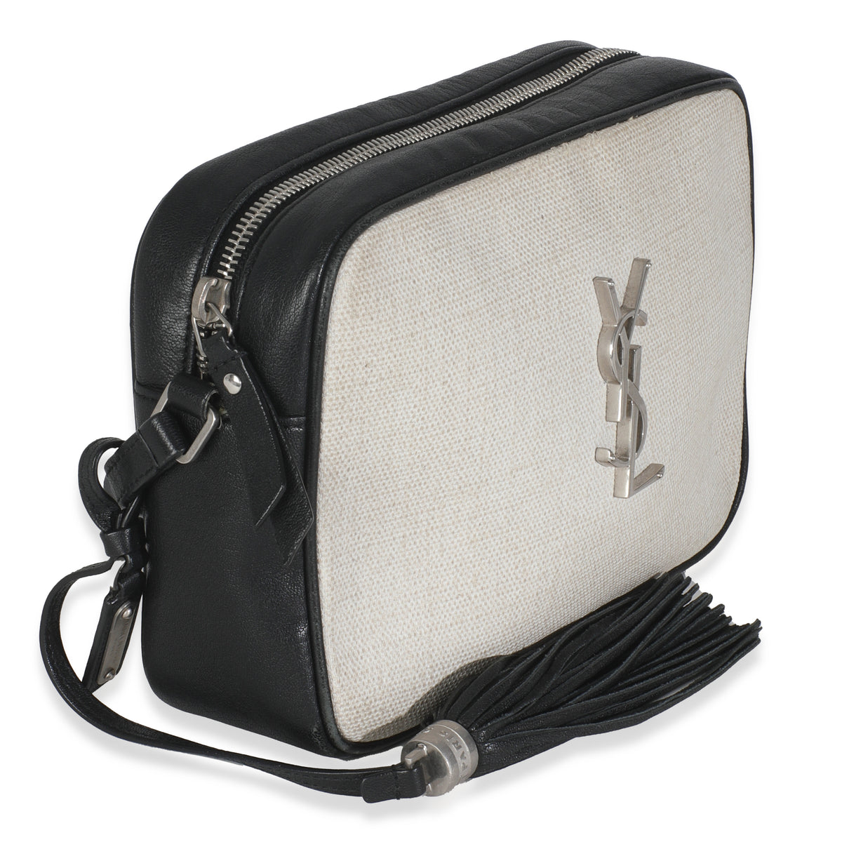 Beige Linen Canvas Black Lou Camera Bag