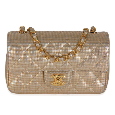 Gold Metallic Lambskin Perforated Mini Rectangular Flap Bag