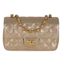 Gold Metallic Lambskin Perforated Mini Rectangular Flap Bag