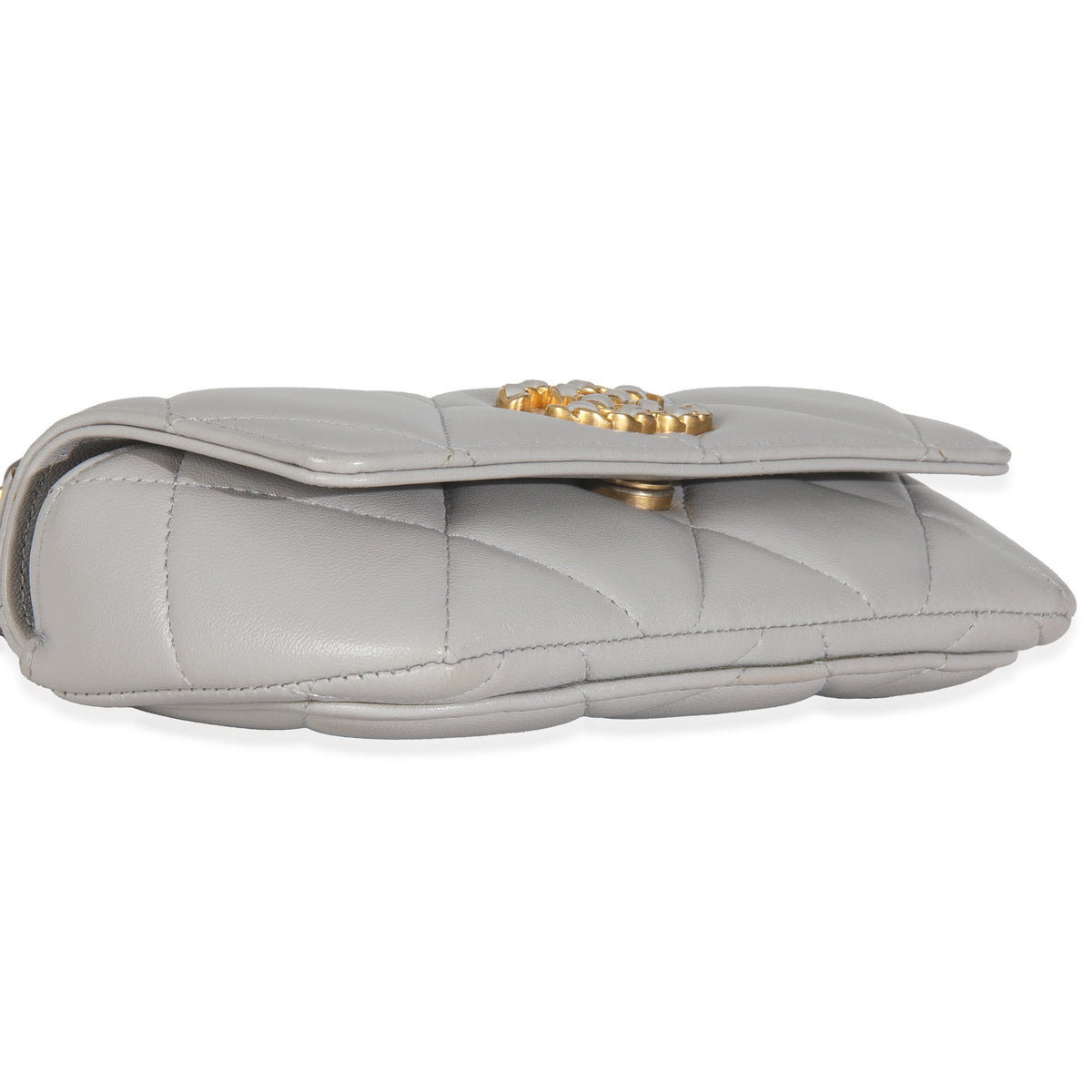 Grey Quilted Lambskin Chanel 19 Sunglasses Case With Chain