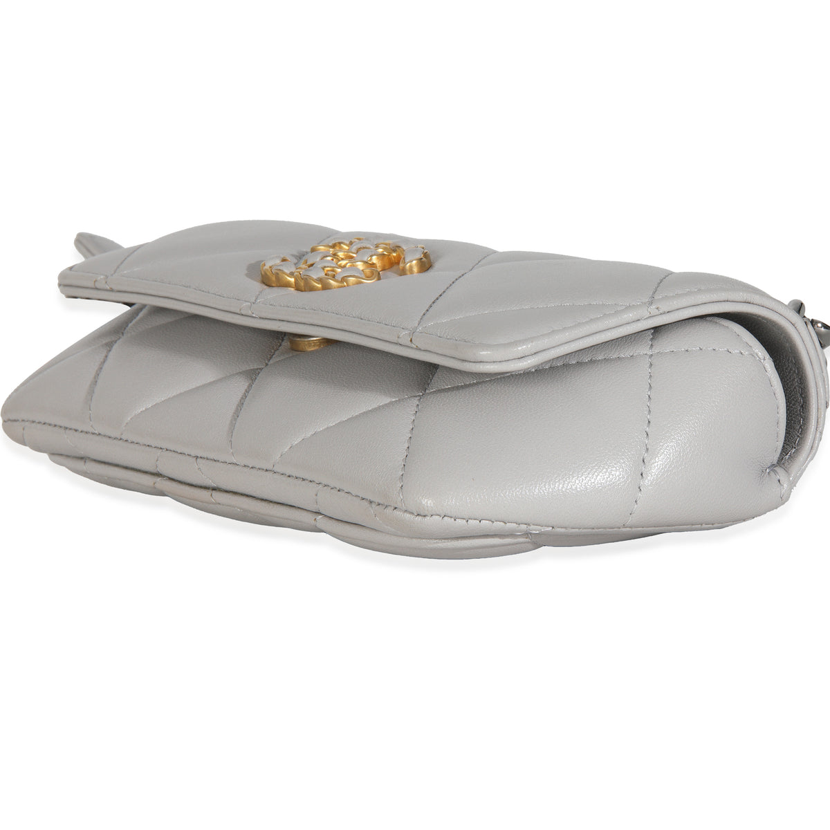 Grey Quilted Lambskin Chanel 19 Sunglasses Case With Chain