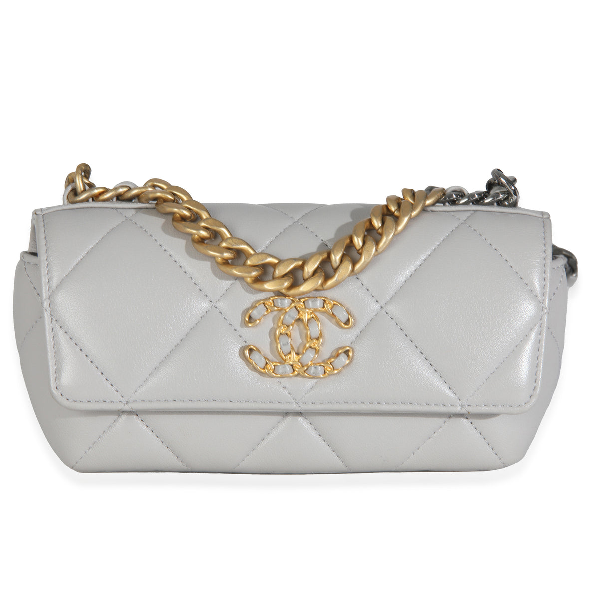 Grey Quilted Lambskin Chanel 19 Sunglasses Case With Chain