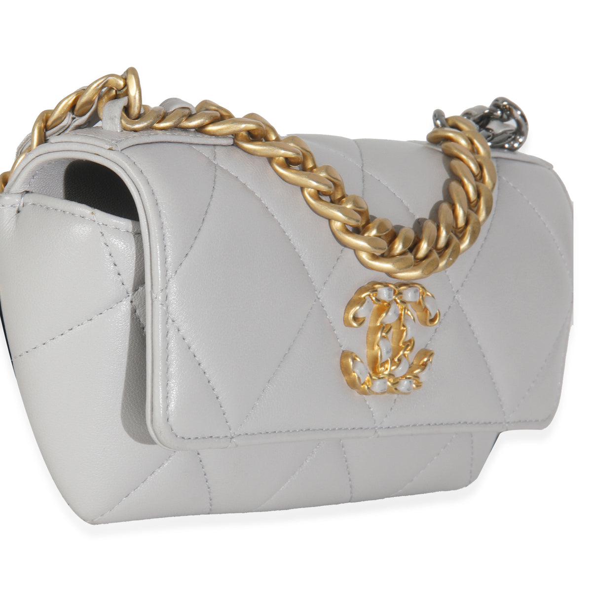 Grey Quilted Lambskin Chanel 19 Sunglasses Case With Chain