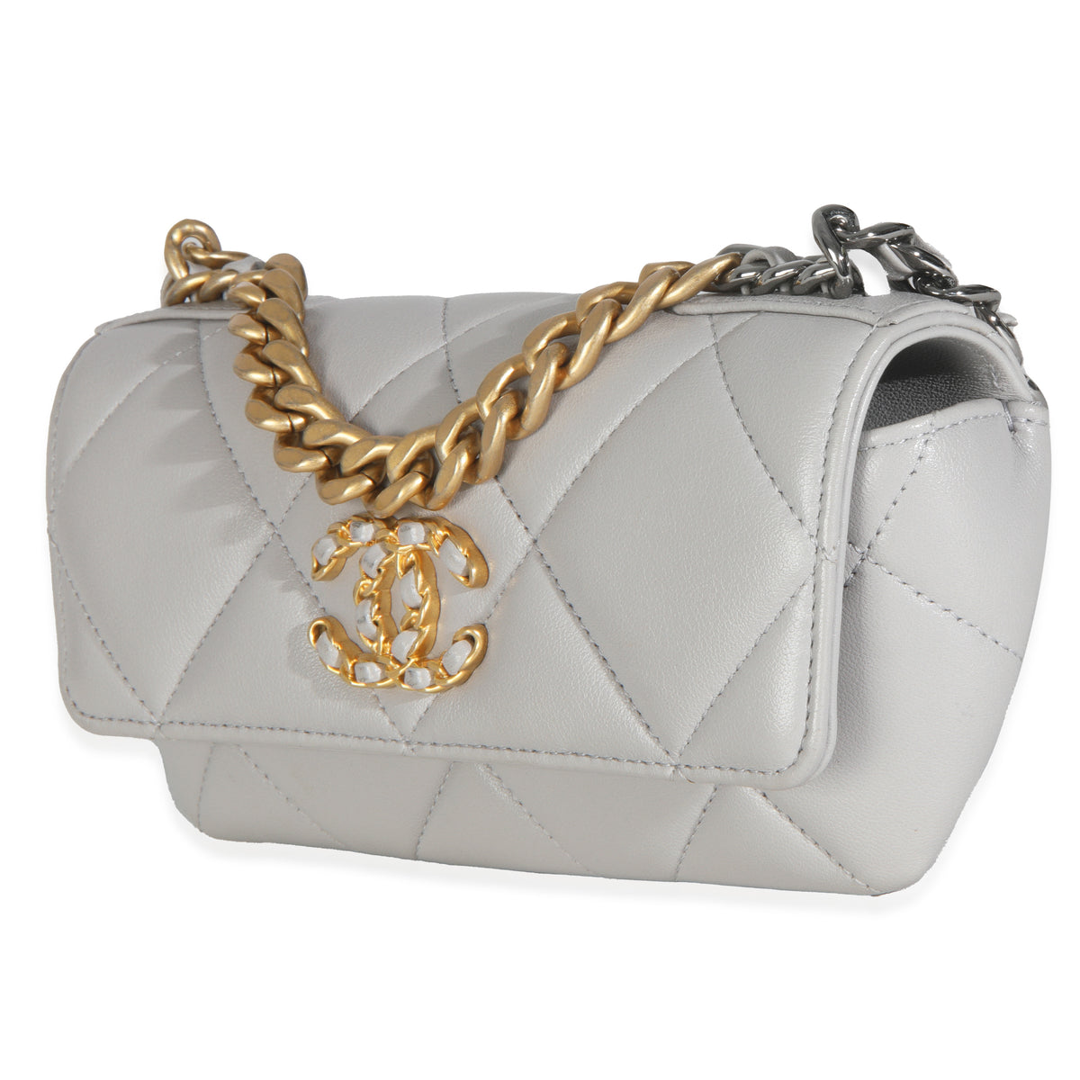 Grey Quilted Lambskin Chanel 19 Sunglasses Case With Chain