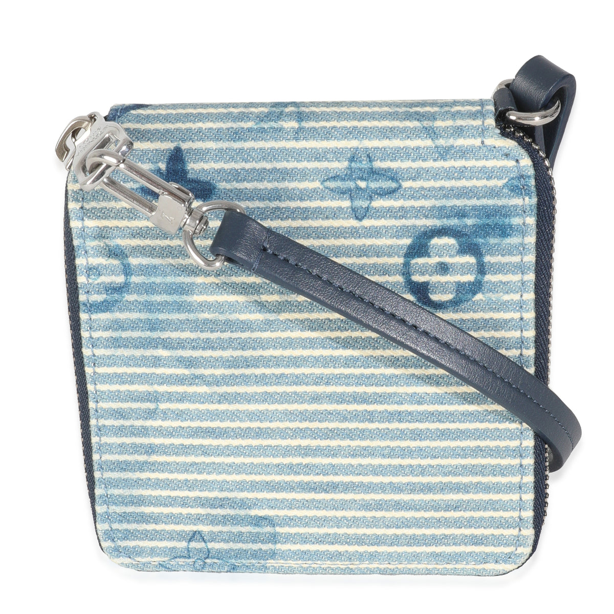 Blue Hickory Stripes Denim Monogram Watercolor Wallet On Strap