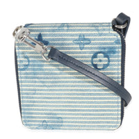 Blue Hickory Stripes Denim Monogram Watercolor Wallet On Strap