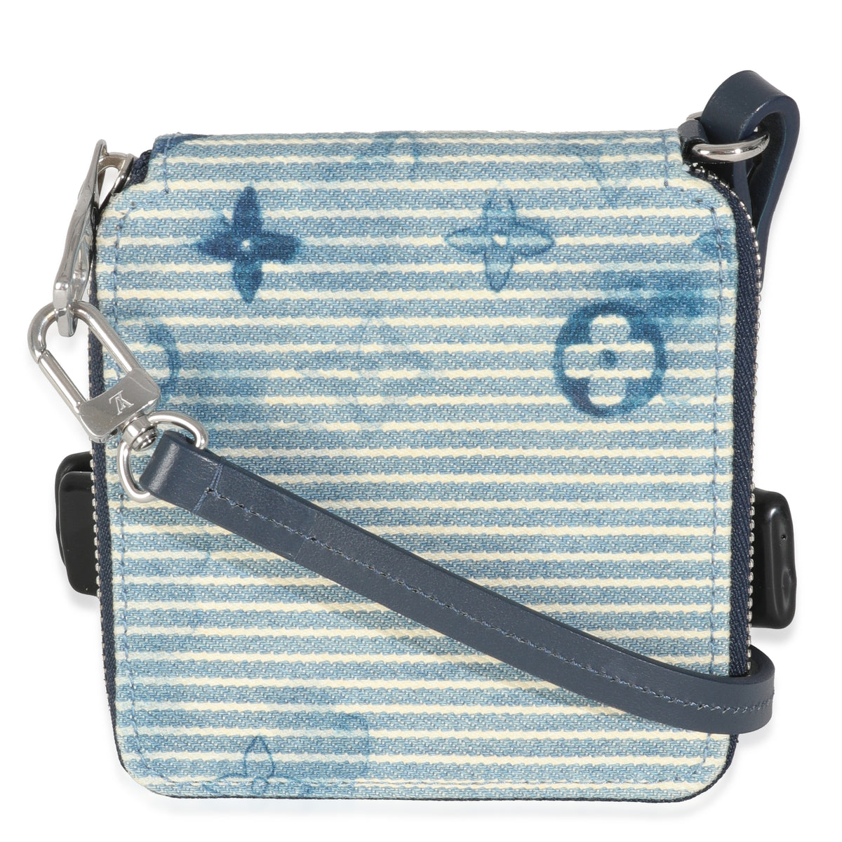 Blue Hickory Stripes Denim Monogram Watercolor Wallet On Strap