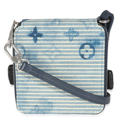 Blue Hickory Stripes Denim Monogram Watercolor Wallet On Strap