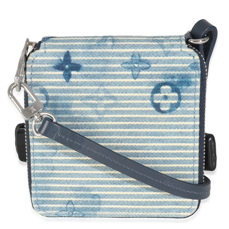 Blue Hickory Stripes Denim Monogram Watercolor Wallet On Strap