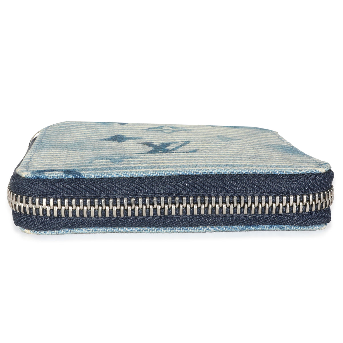 Blue Hickory Stripes Denim Monogram Watercolor Wallet On Strap