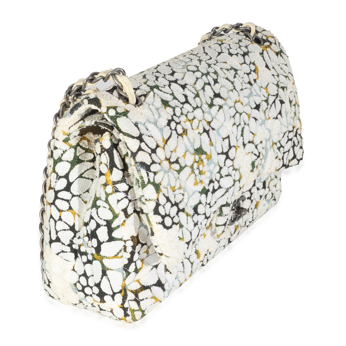 Multicolor White Cut Out Floral Jumbo Double Flap Bag