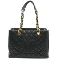 Black Quilted Caviar Grand Shopper Tote