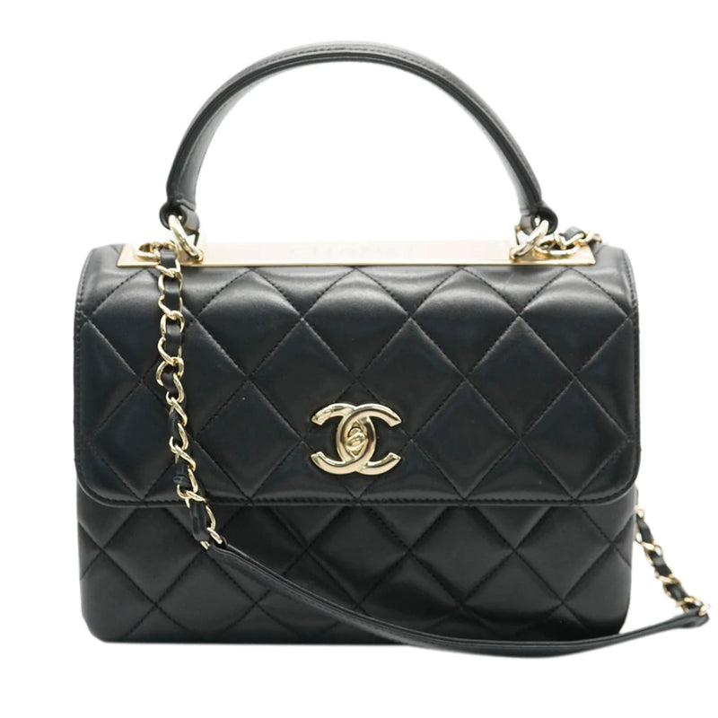 Chanel Black Lambskin Quilted Small Trendy Top Handle Bag