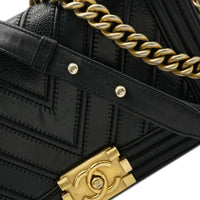 Black Calfskin Caviar In The Mix Chevron Old Medium Boy Handbag