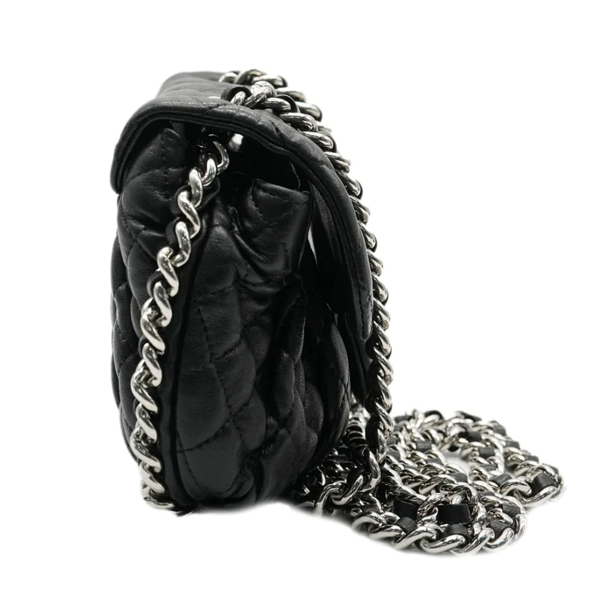 Chanel Black Washed Lambskin Quilted Chain Around Messenger