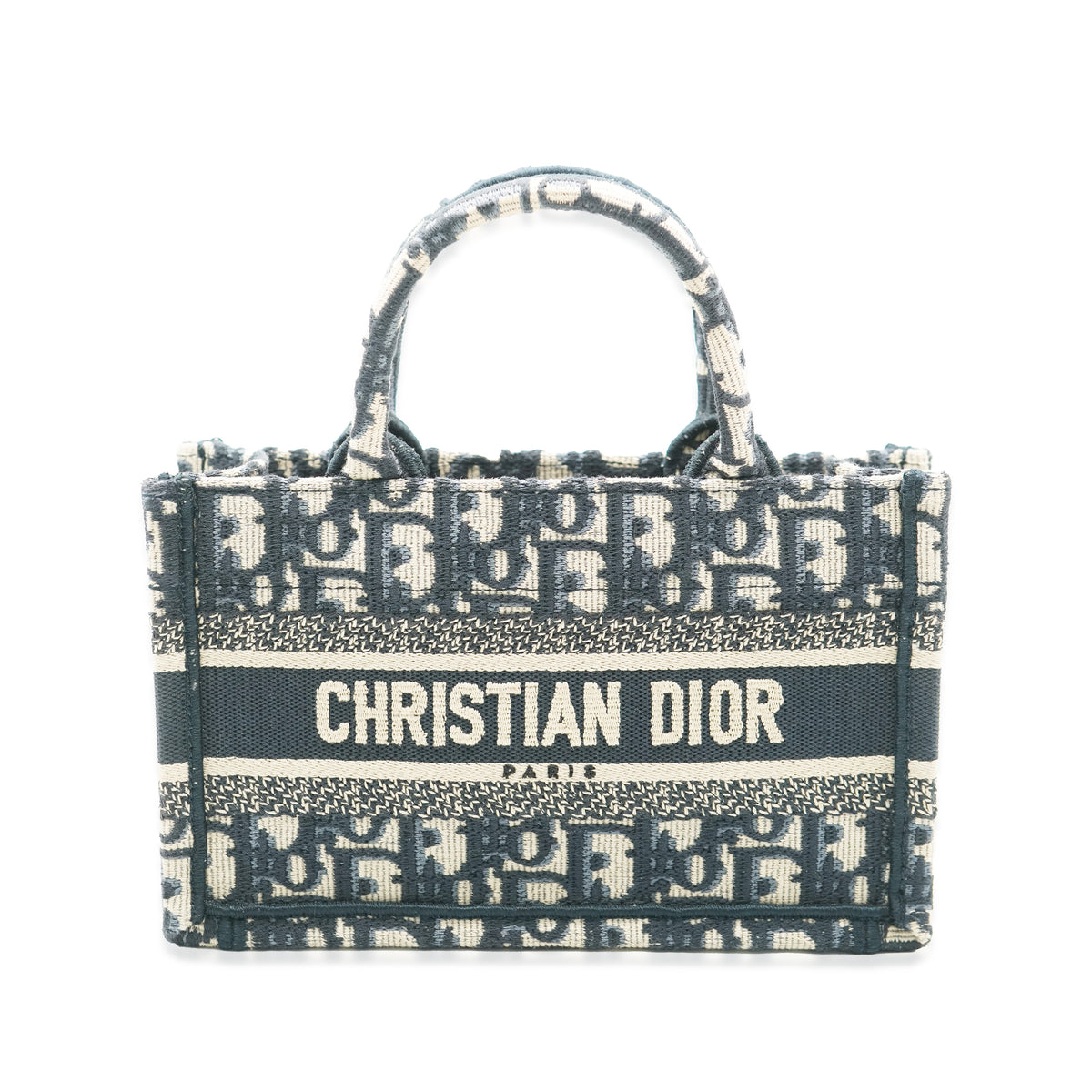 Christian Dior Navy Oblique Embroidered Mini Book Tote