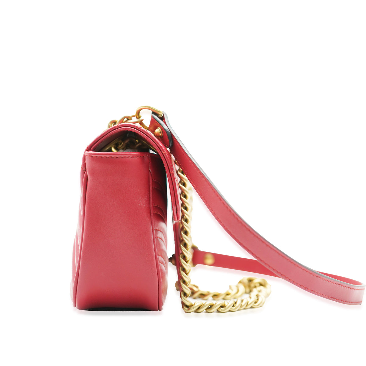 Red Leather Small GG Marmont Flap