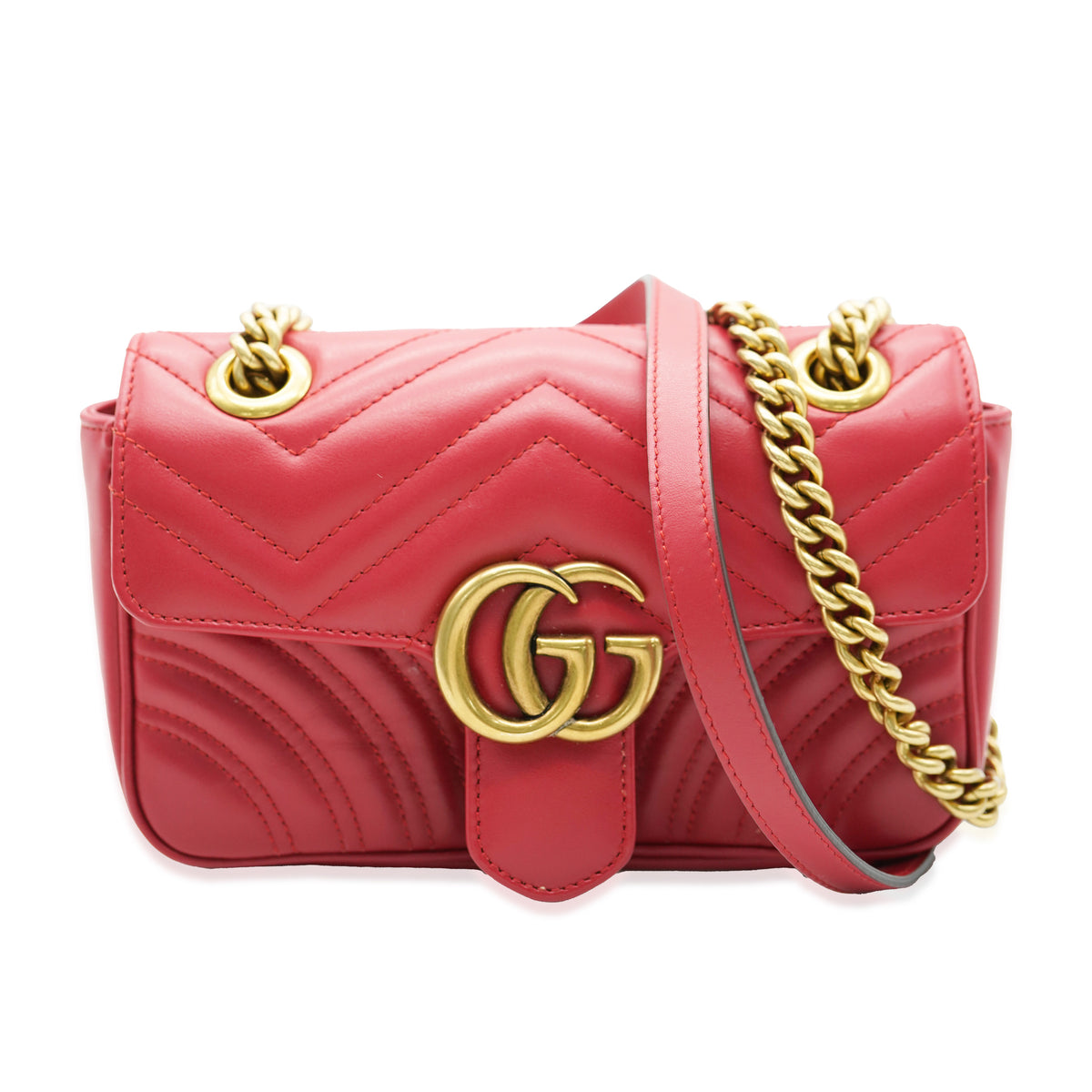 Red Leather Small GG Marmont Flap