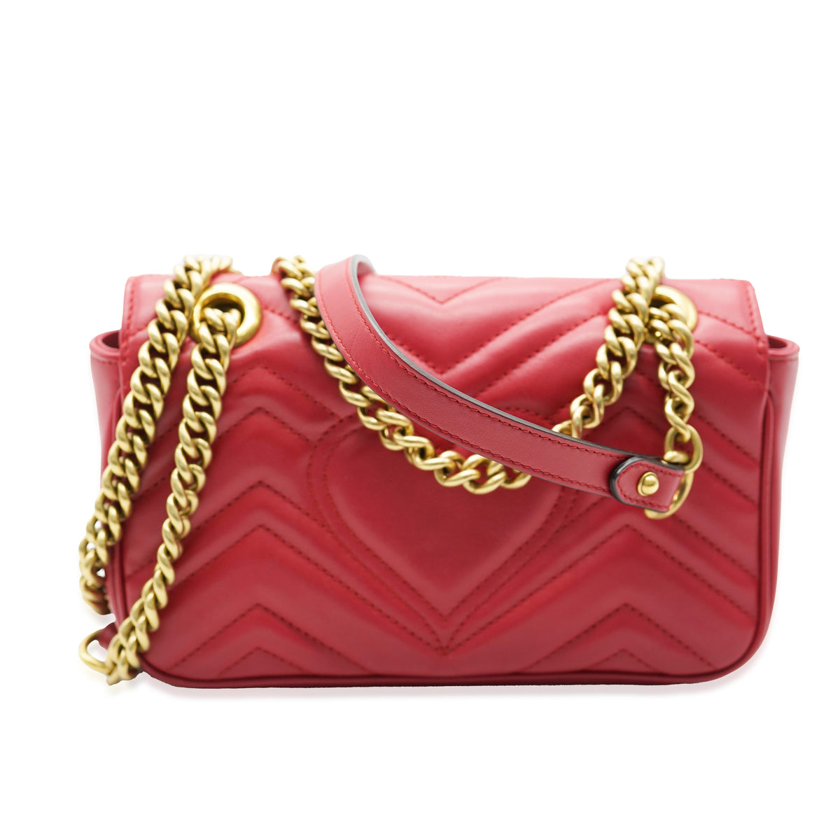 Red Leather Small GG Marmont Flap