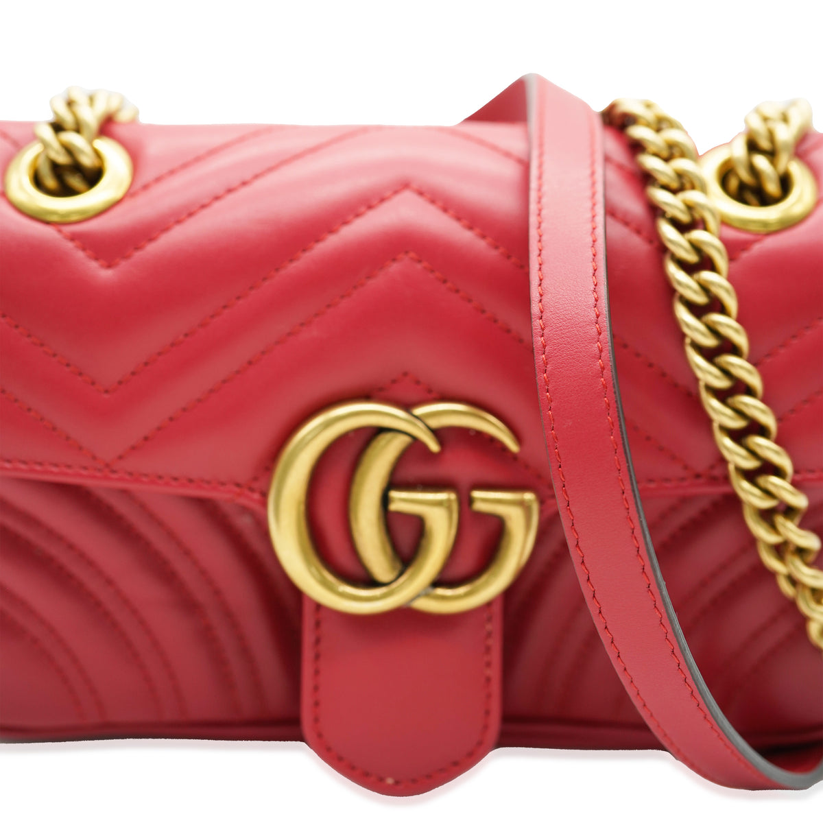 Red Leather Small GG Marmont Flap