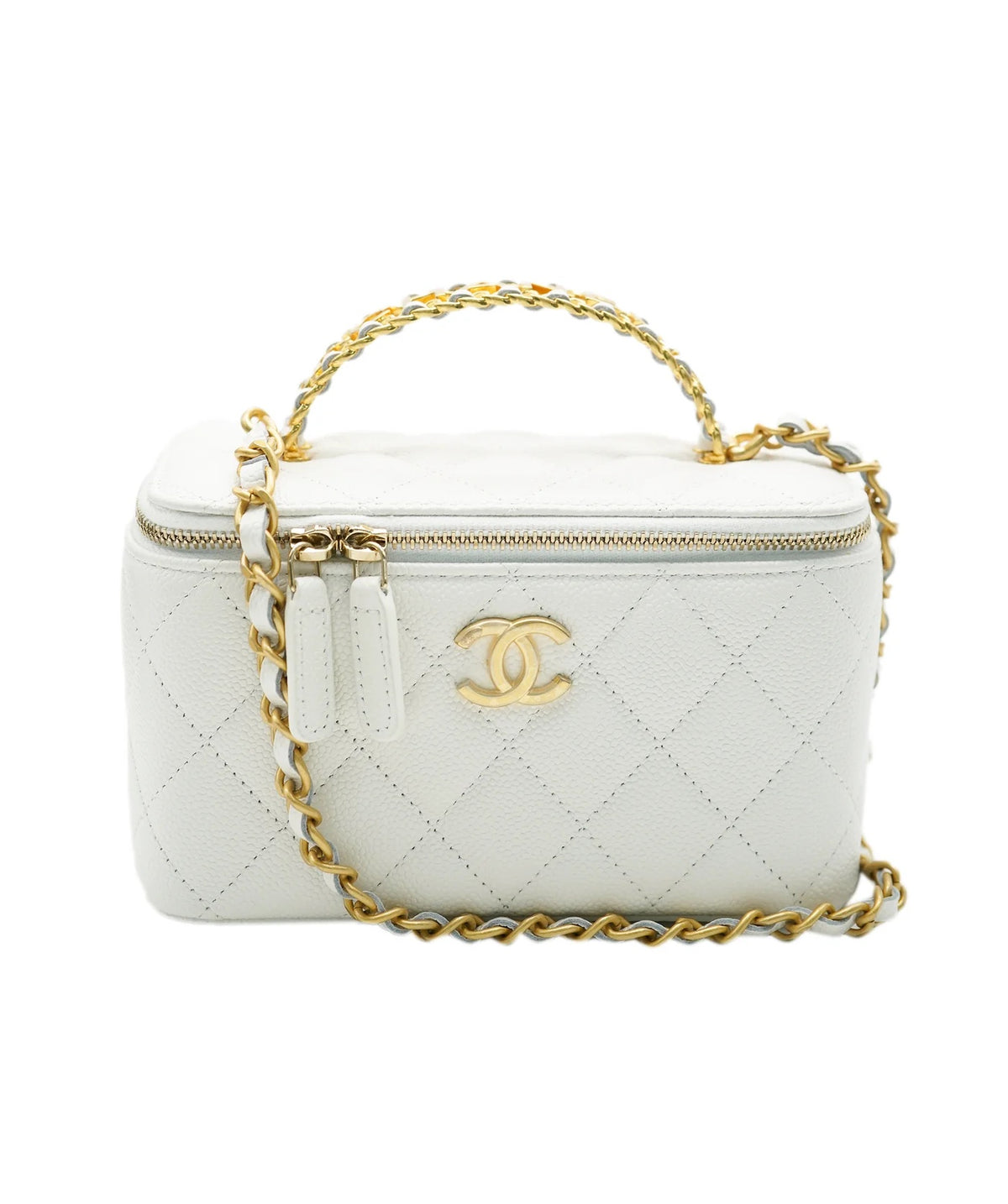 White Shiny Caviar Quilted Pick Me Up Vanity Case