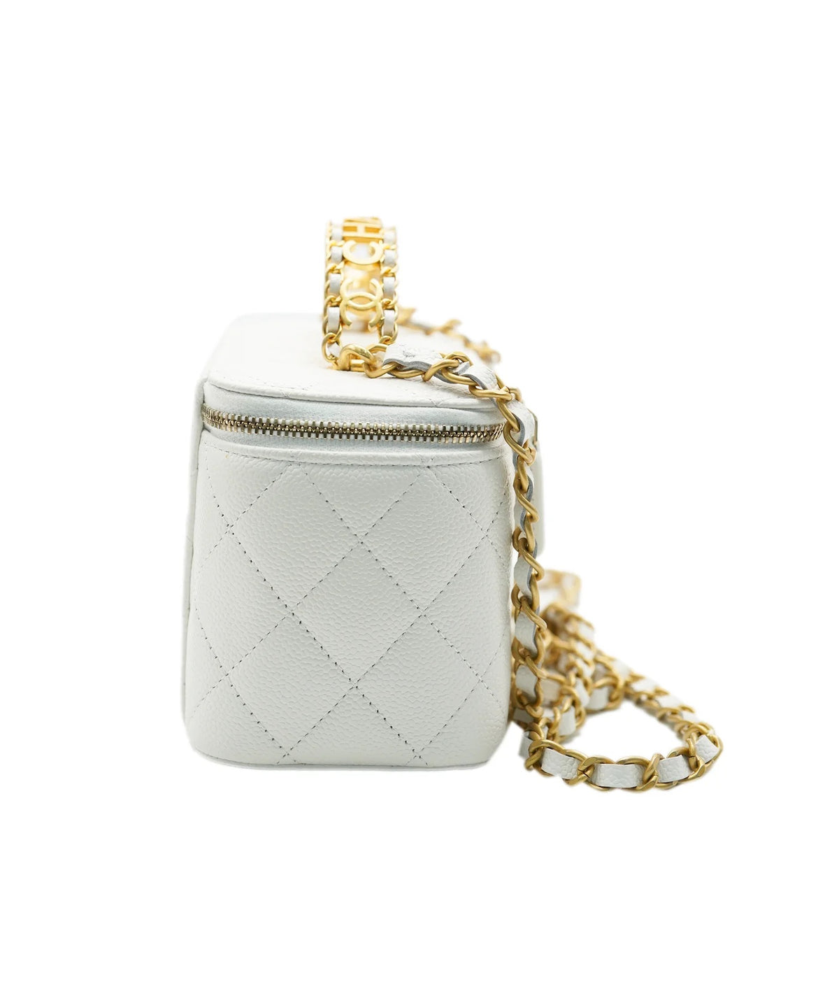 White Shiny Caviar Quilted Pick Me Up Vanity Case