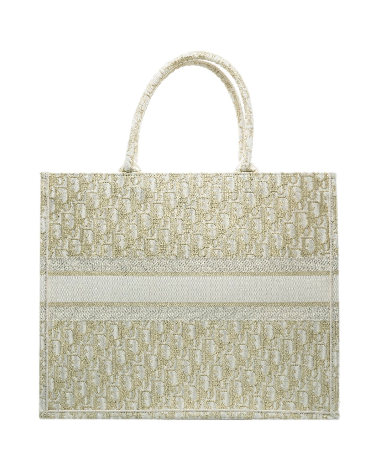 White Gold Oblique Embroidery Large Book Tote