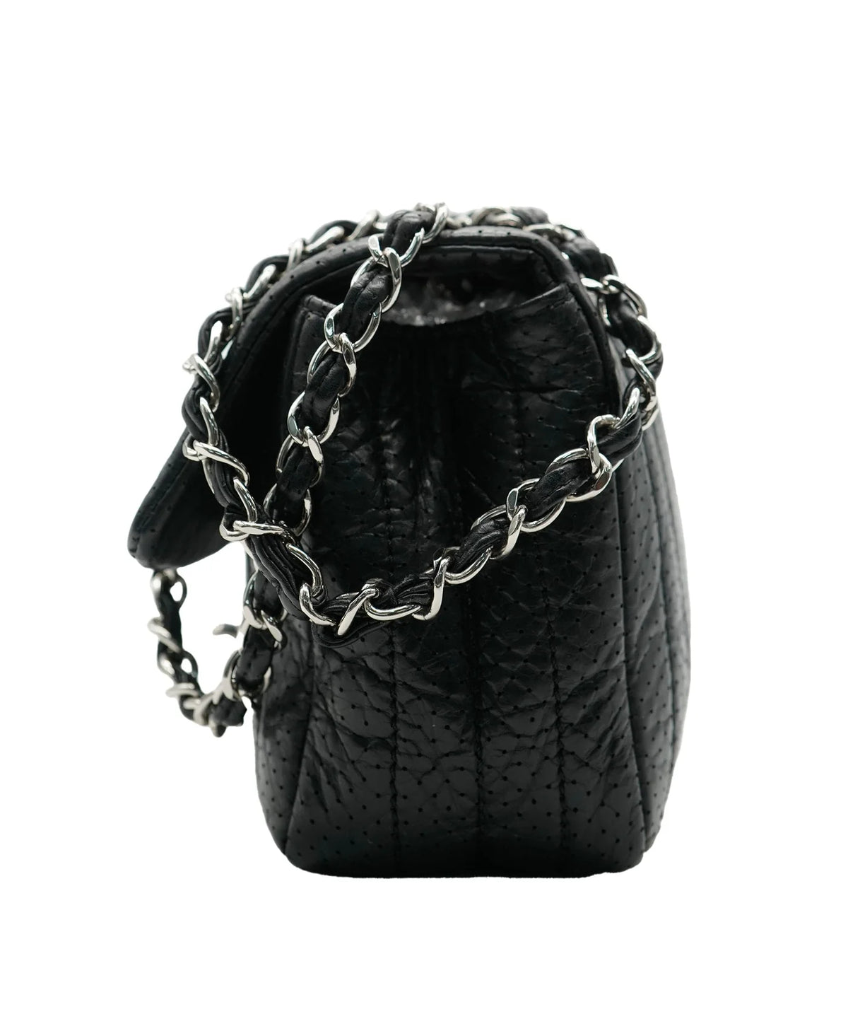 Black Perforated Calfskin Medium 50s Flap Bag