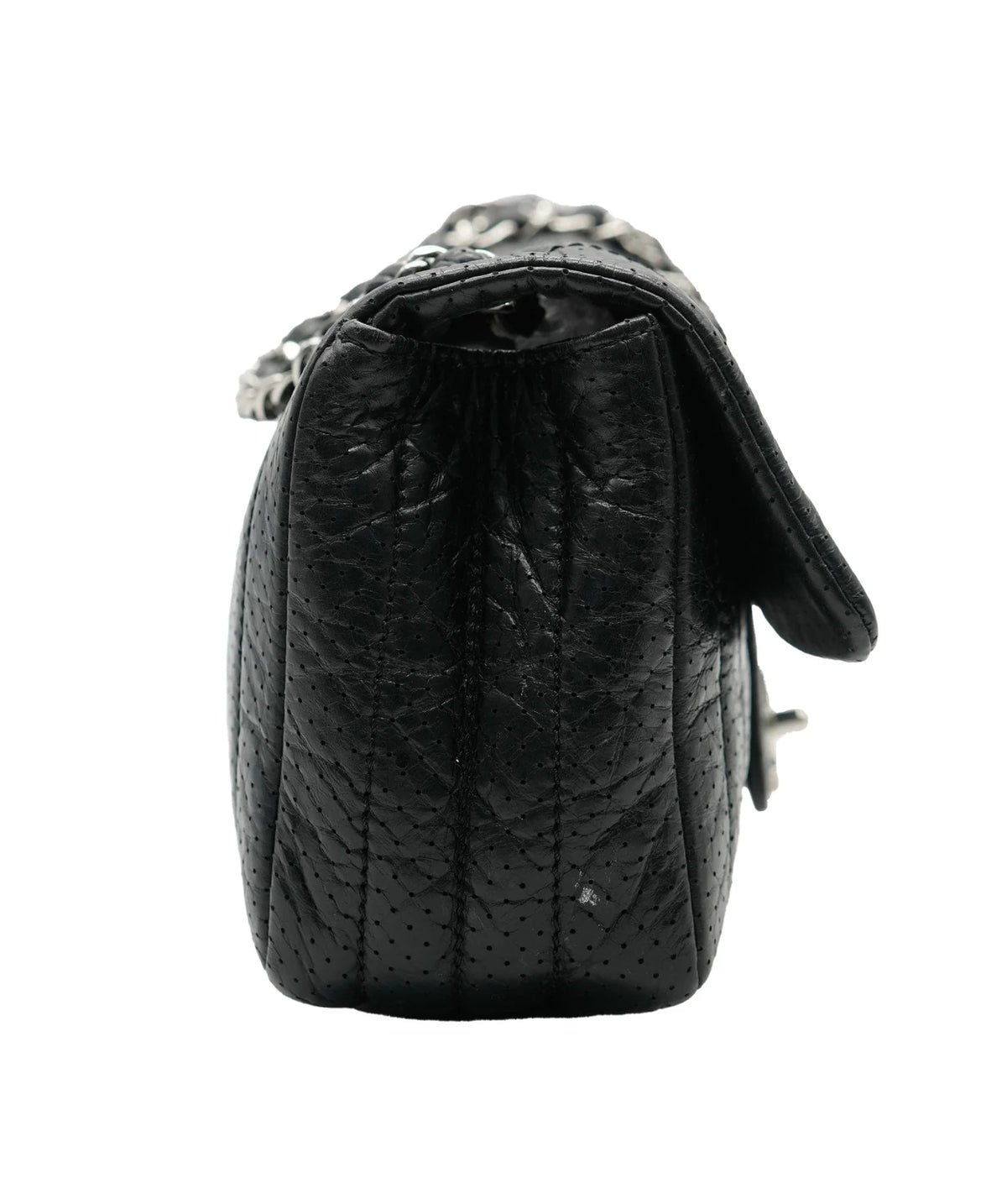 Black Perforated Calfskin Medium 50s Flap Bag