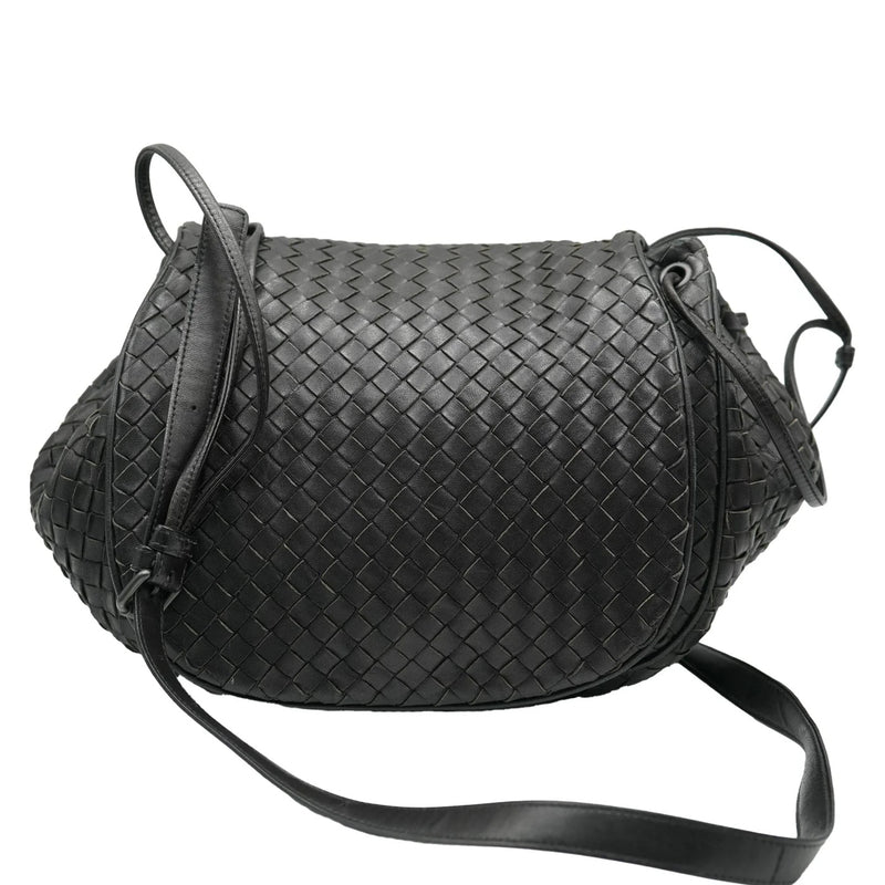 Black Nappa Intrecciato Messenger Flap Bag