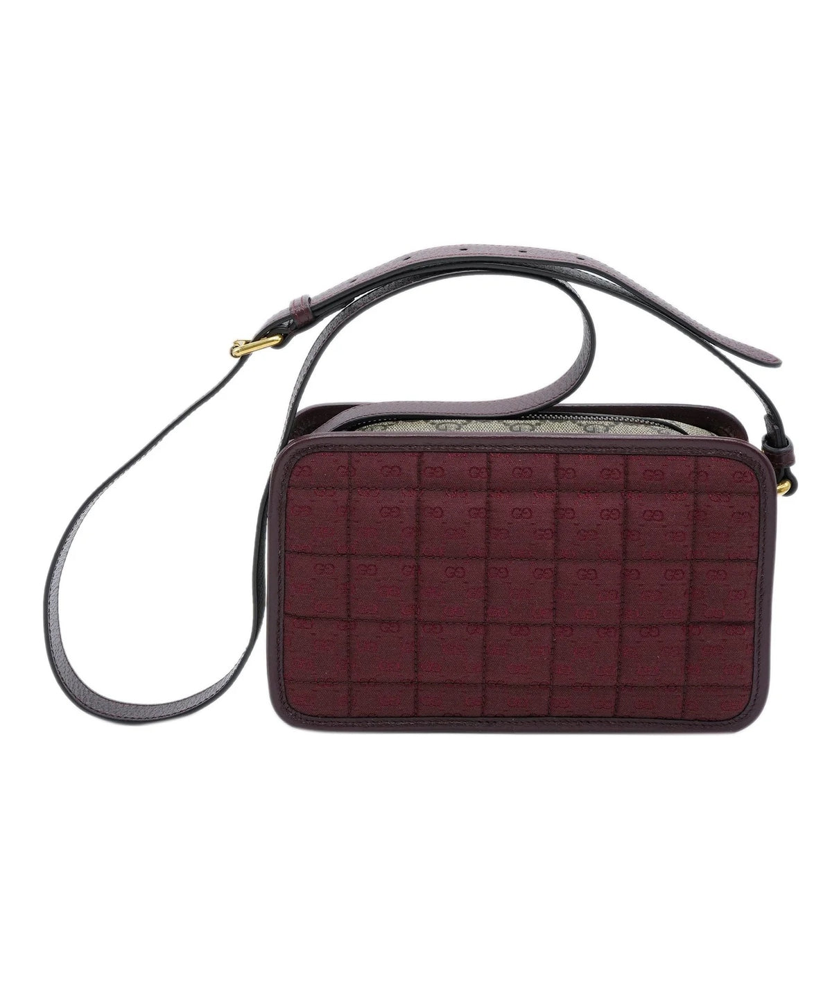 Burgundy Beige GG Supreme Canvas Quilted Mini GG Shoulder Bag