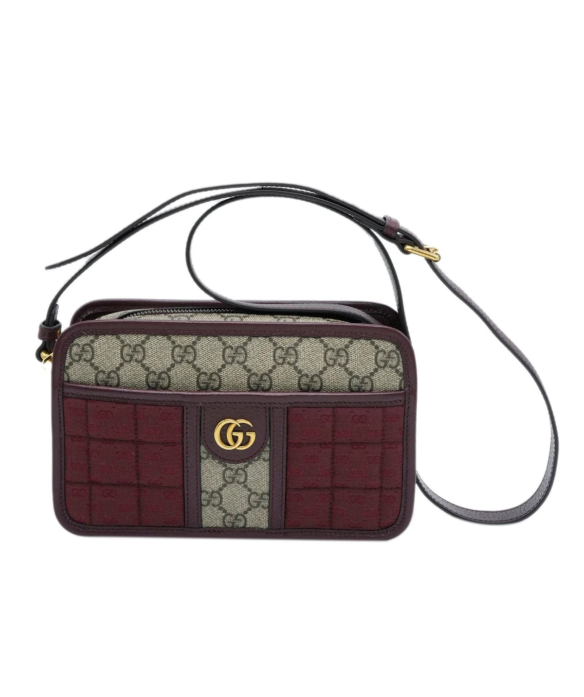 Burgundy Beige GG Supreme Canvas Quilted Mini GG Shoulder Bag