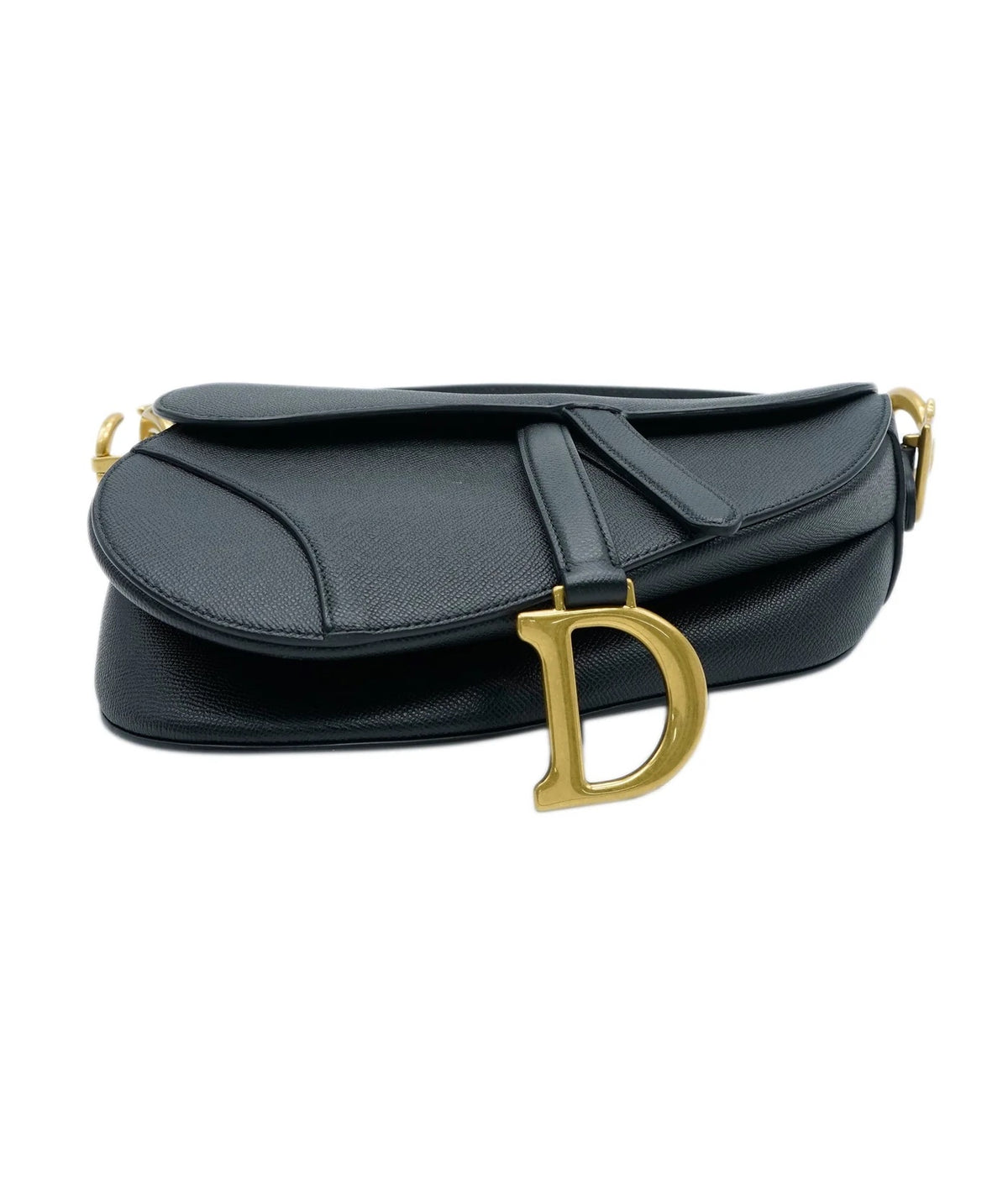 Black Grained Calfskin Medium Saddle Bag