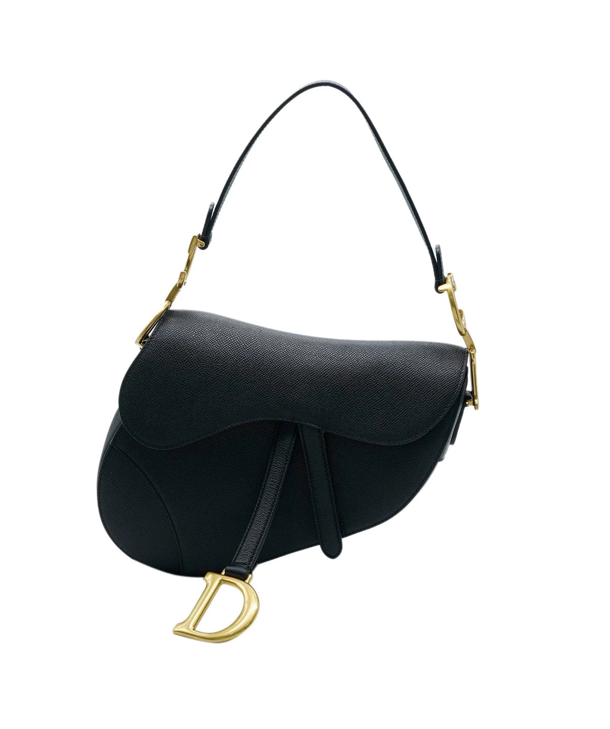 Black Grained Calfskin Medium Saddle Bag