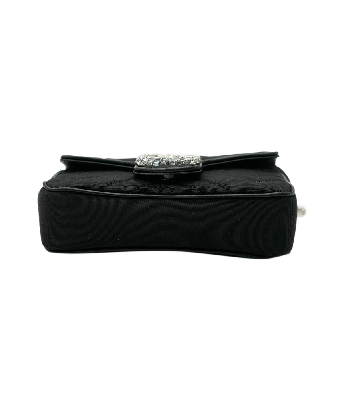 Black Moire Fabric Crystal Supermini GG Marmont Belt Bag