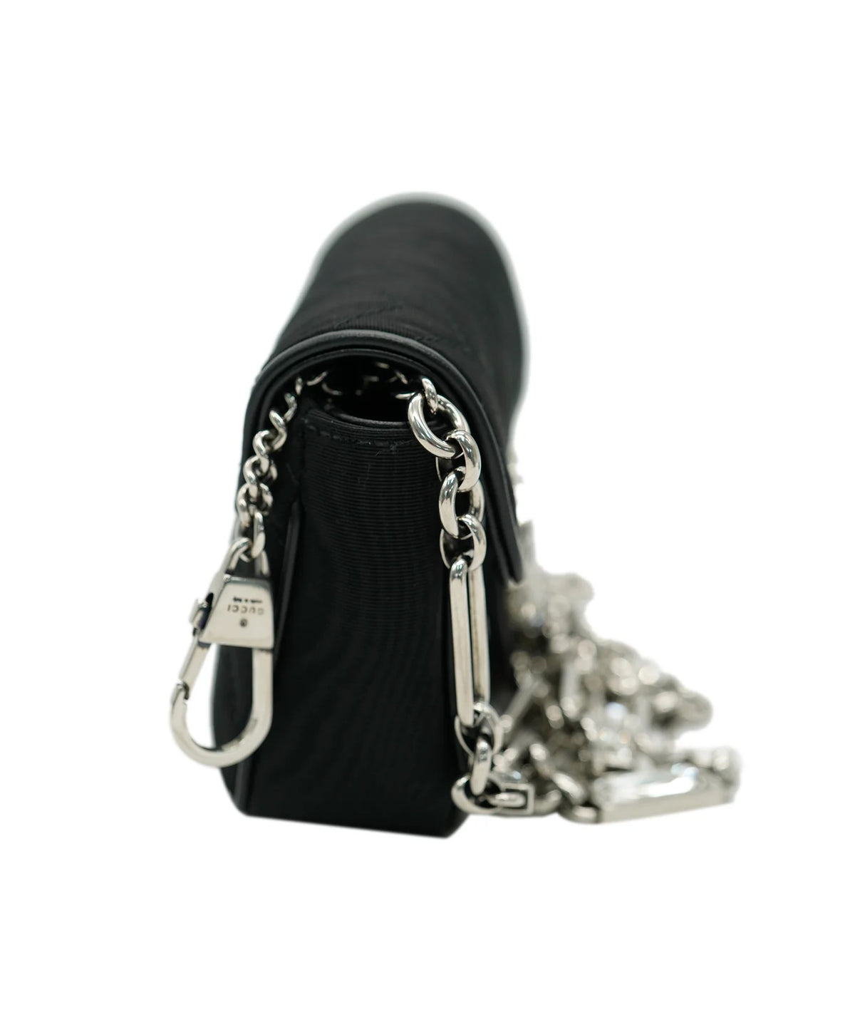 Black Moire Fabric Crystal Supermini GG Marmont Belt Bag