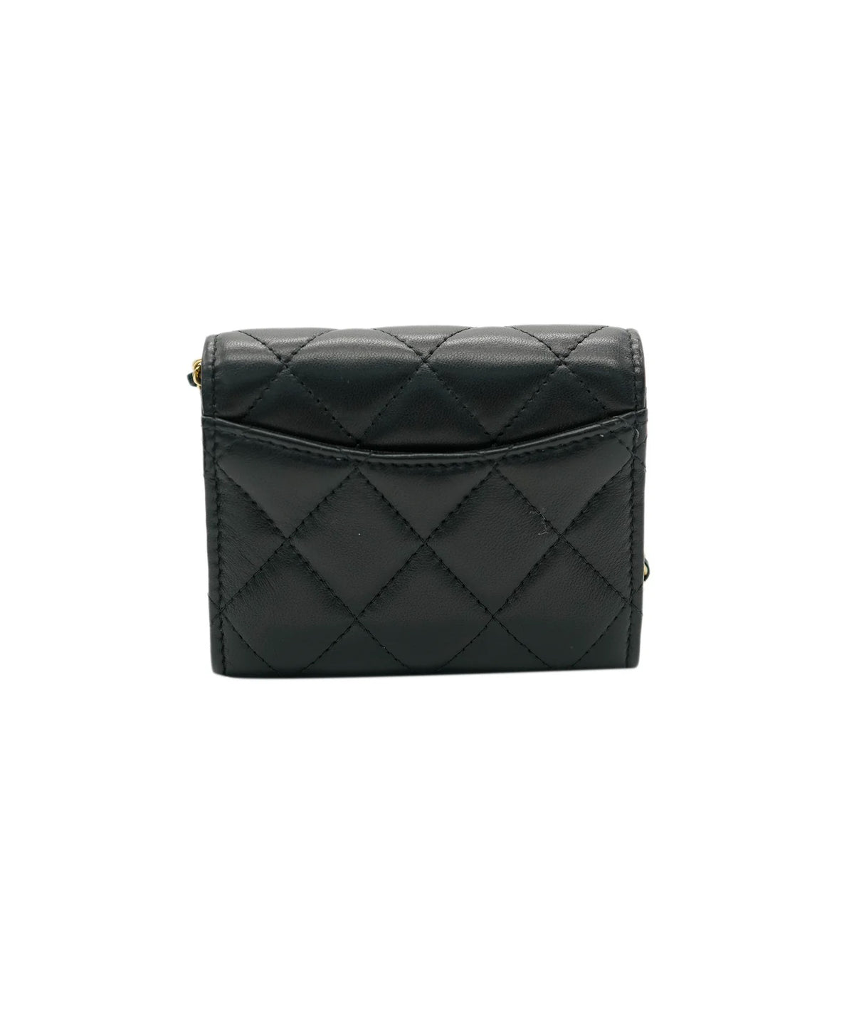 Black Quilted Lambskin Pearl Crush Card Holder On Chain