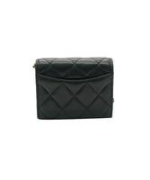 Black Quilted Lambskin Pearl Crush Card Holder On Chain