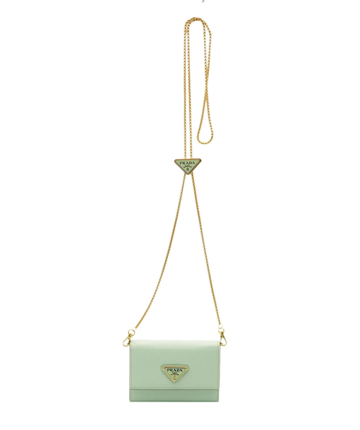 Aqua Saffiano Triangle Card Holder On Chain