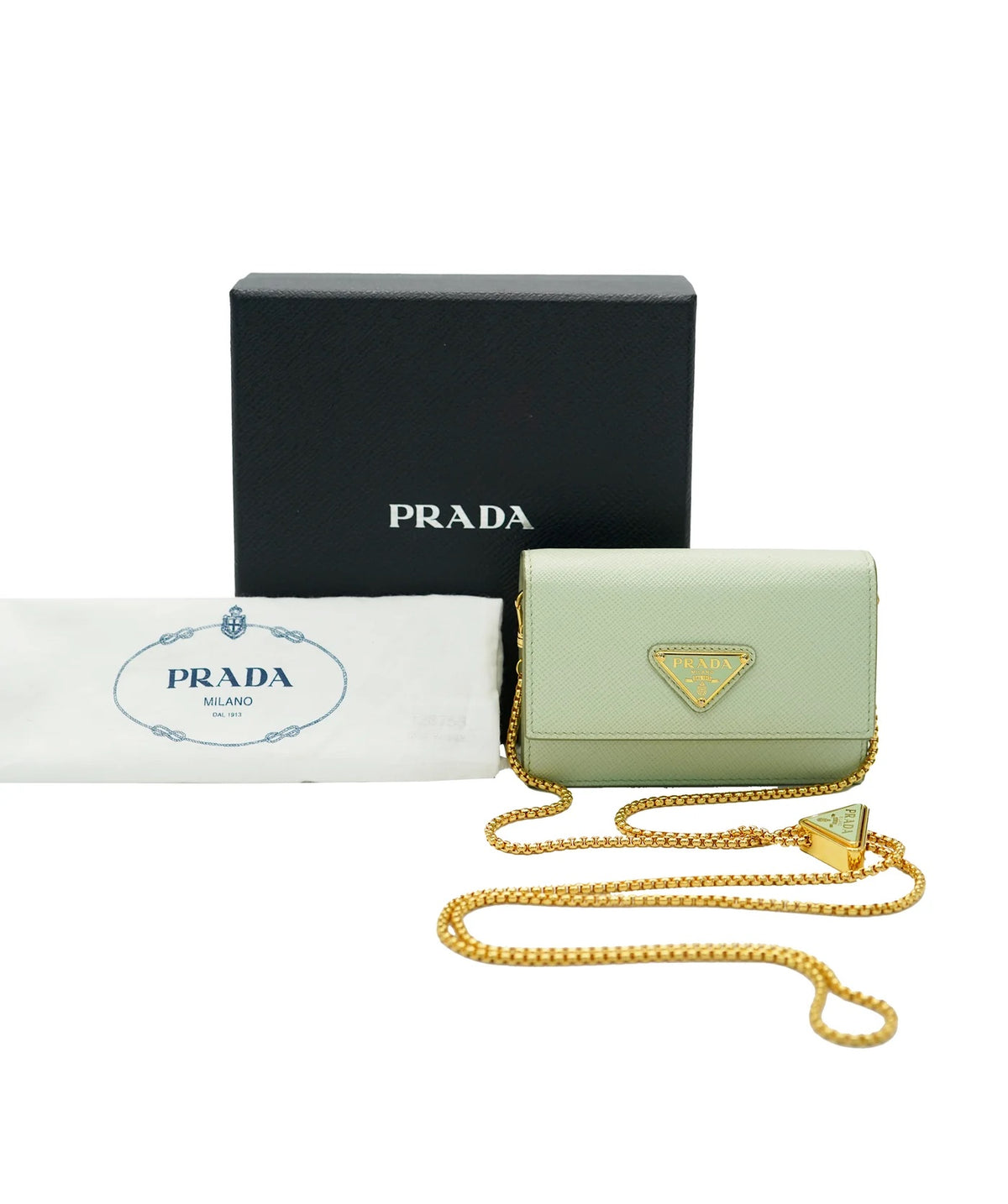 Aqua Saffiano Triangle Card Holder On Chain