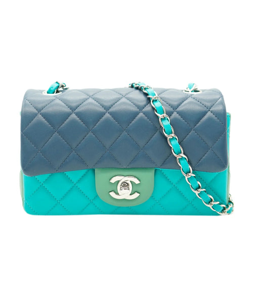 Green Blue Tricolor Quilted Lambskin Mini Rectangular Flap Bag