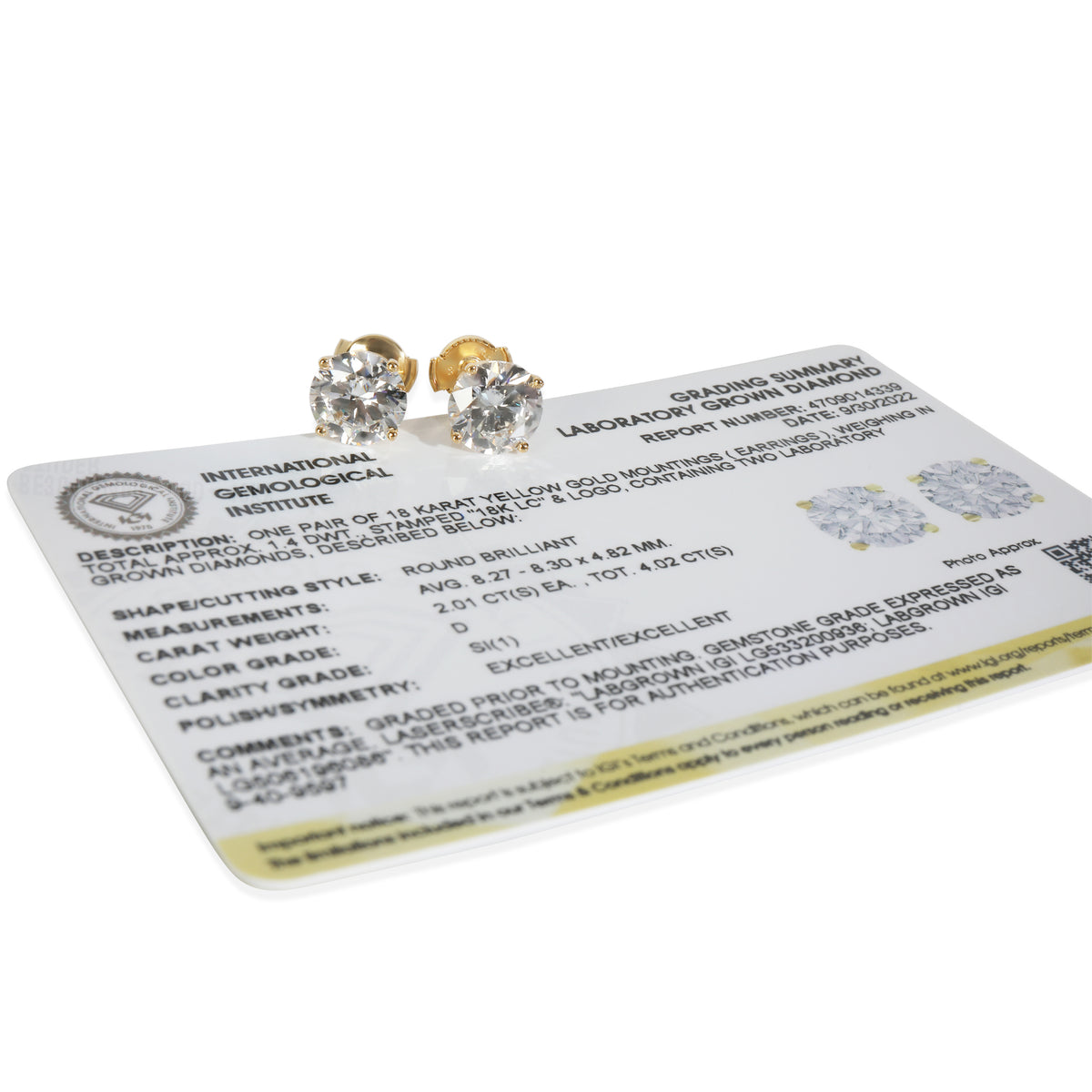 4.03 ctw Yellow Gold Lab-Grown Diamond Earrings