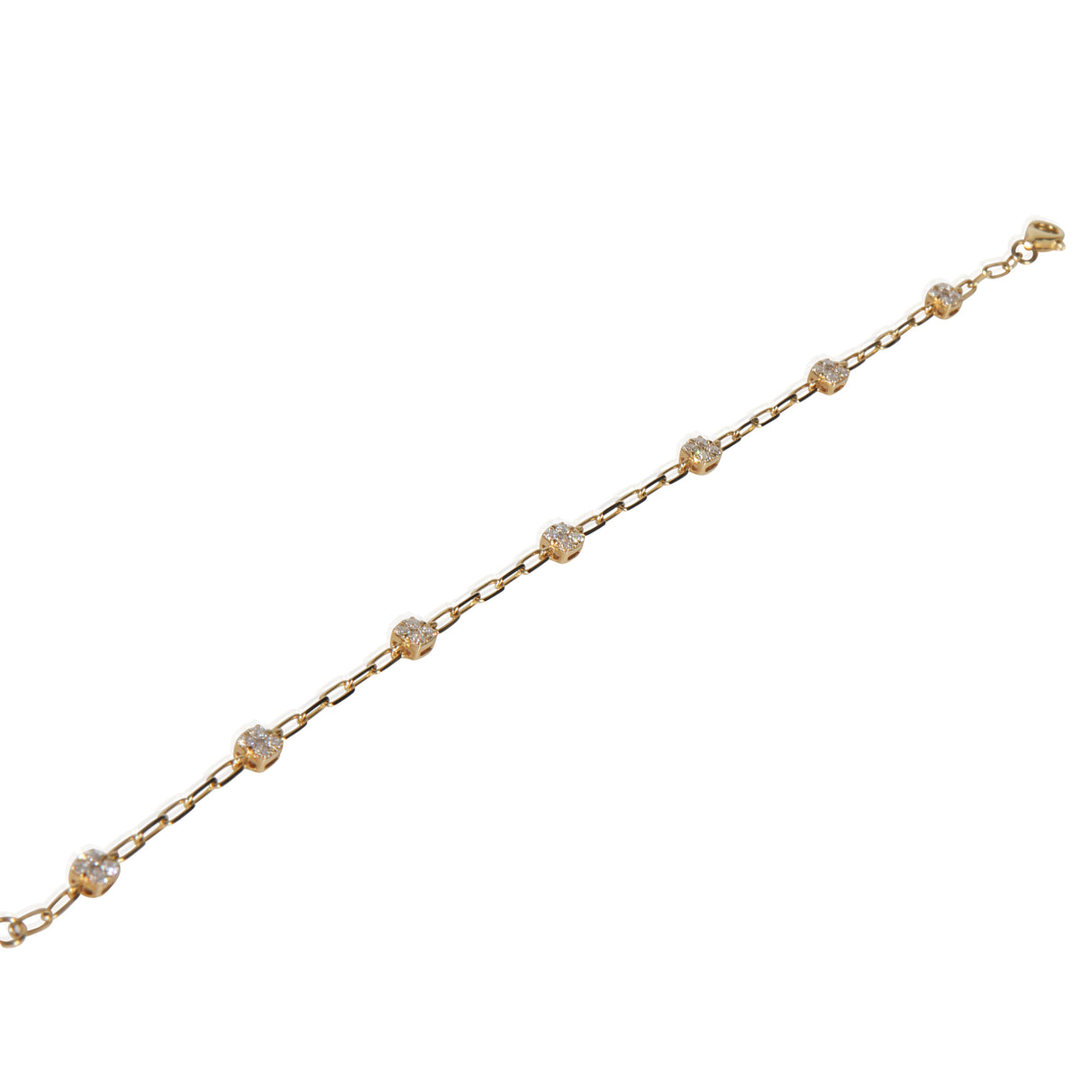 Yellow Gold Diamond Cluster Station Bracelet