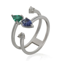 White Gold Emerald, Tanzanite and Diamond Ring