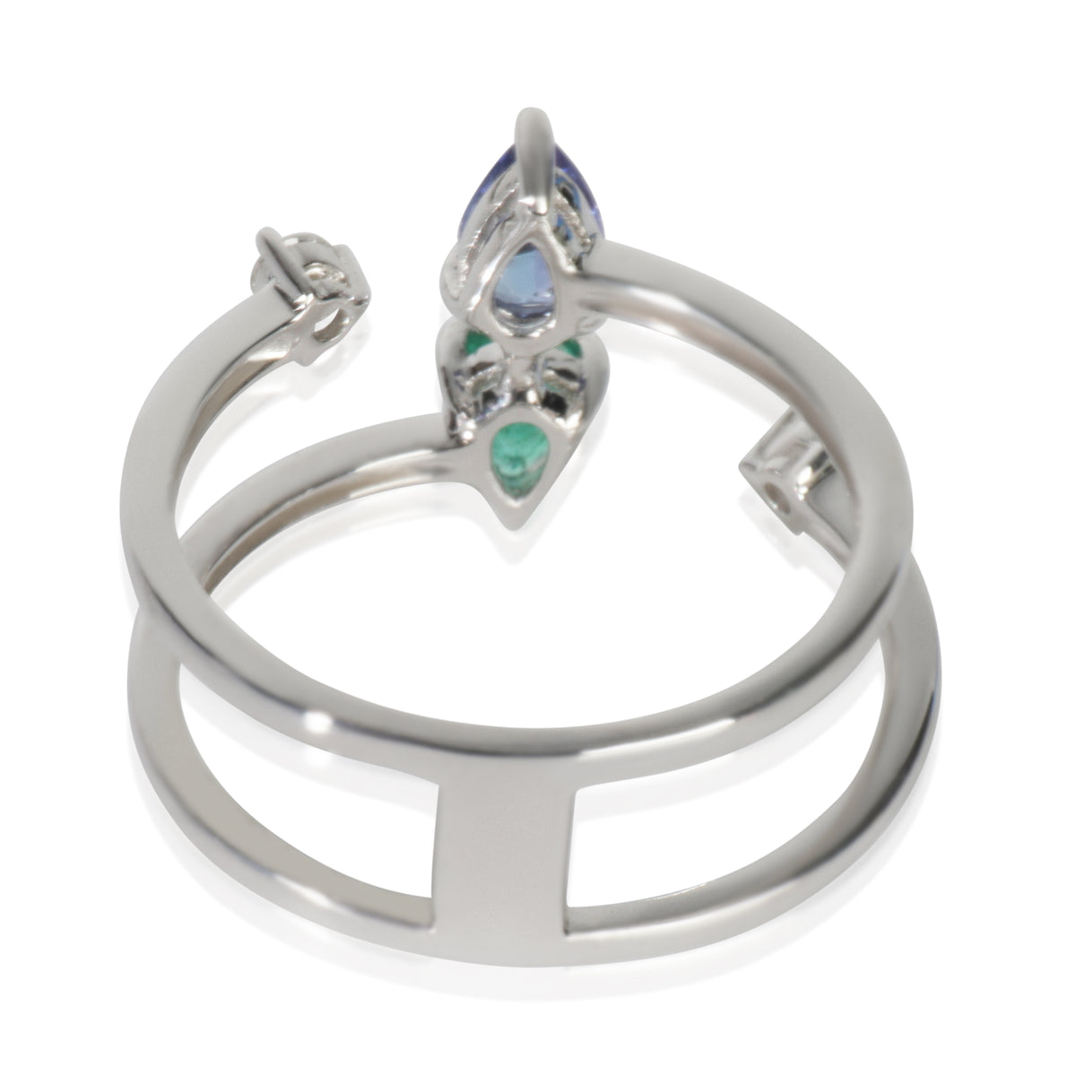 White Gold Emerald, Tanzanite and Diamond Ring