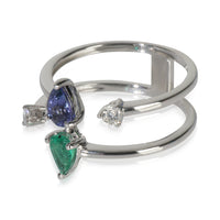 White Gold Emerald, Tanzanite and Diamond Ring
