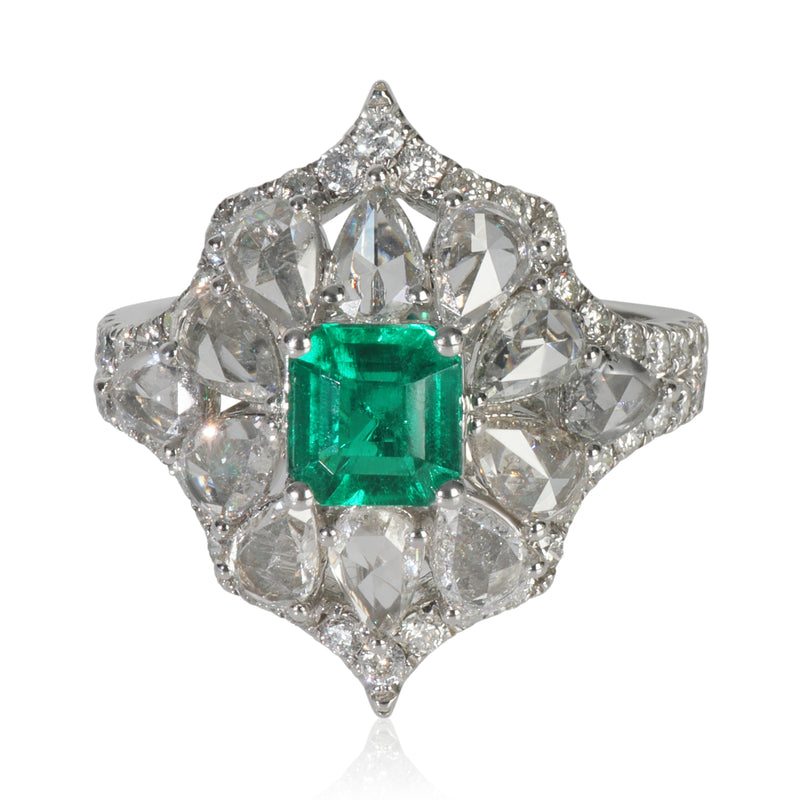 White Gold Emerald and Diamond Cocktail Ring