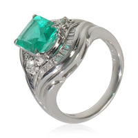 Platinum Emerald and Diamond Vintage Cocktail Ring