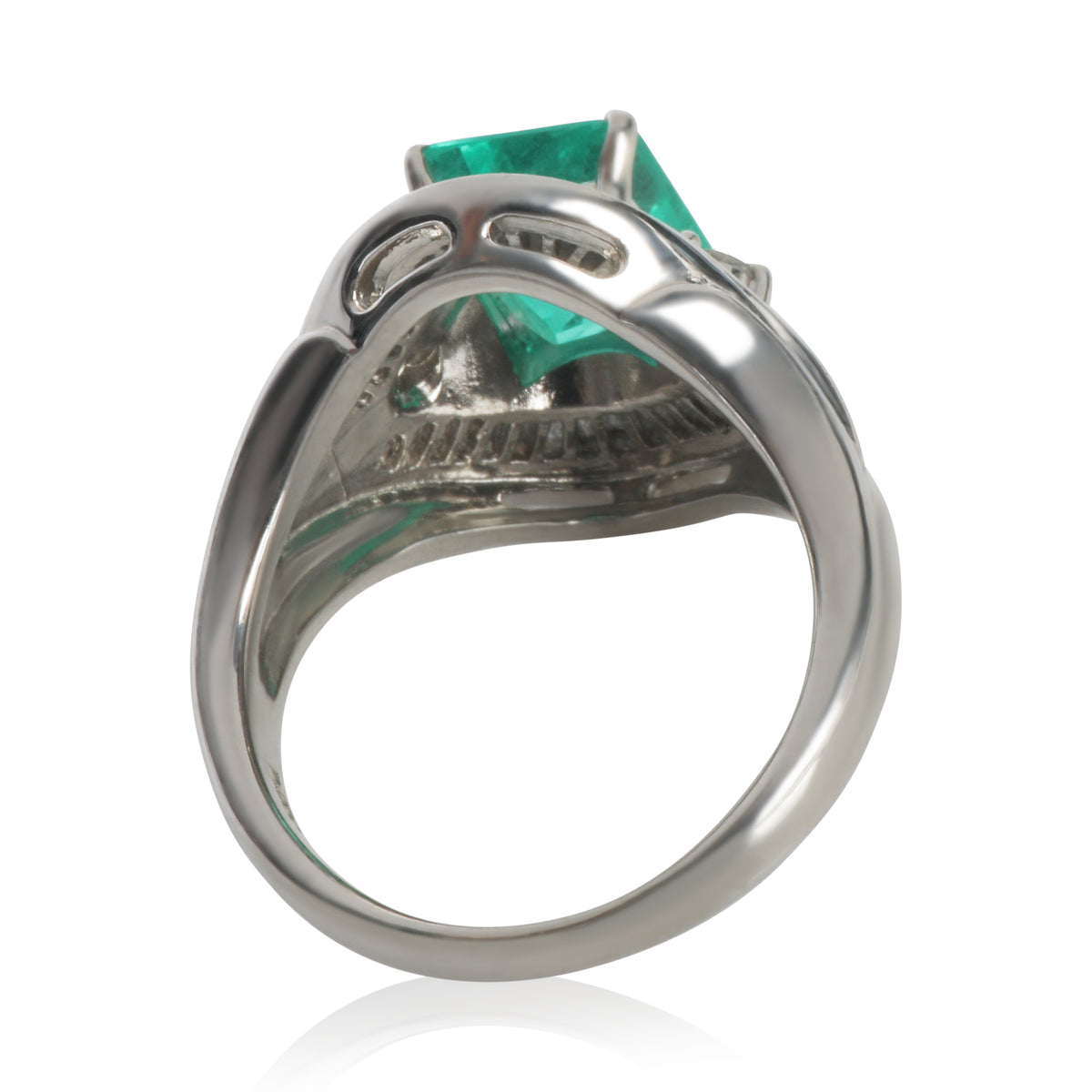 Platinum Emerald and Diamond Vintage Cocktail Ring