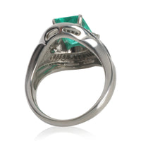 Platinum Emerald and Diamond Vintage Cocktail Ring